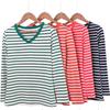Damen Gestreifte T-Shirts Langarm V-Ausschnitt T-Shirts Damen Tee Tops Weibliche Kleidung Frühling Neuankömmling