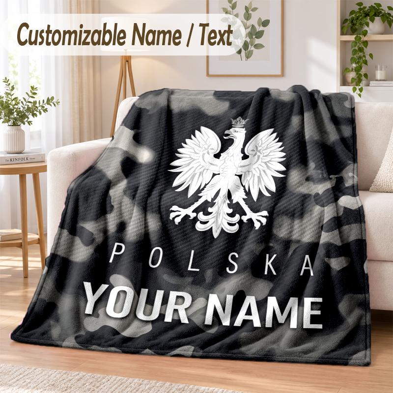 Custom Text Flannel Blanket Poland Football Print Warm Cozy Blanket Home Sofa Bedding