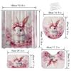 4pcs Easter Pink Rabbit Floral Print Waterproof Shower Curtain With 12 Hooks Non-Slip Bathroom Rug Toilet U-Shape Mat Toilet Lid Cover Pad