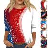 Modisches lässiges Damen-T-Shirt-Oberteil mit Rundhalsausschnitt, Dreiviertelärm und Unabhängigkeitstag-Aufdruck