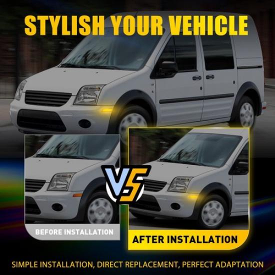 Front Bumper LED Side Marker Light Amber Lamp For 2010-2013 Ford Transit Connect