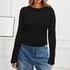 Women's Fashion Solid Color Round Neck Knitted Pullover Long Sleeve Sweater
