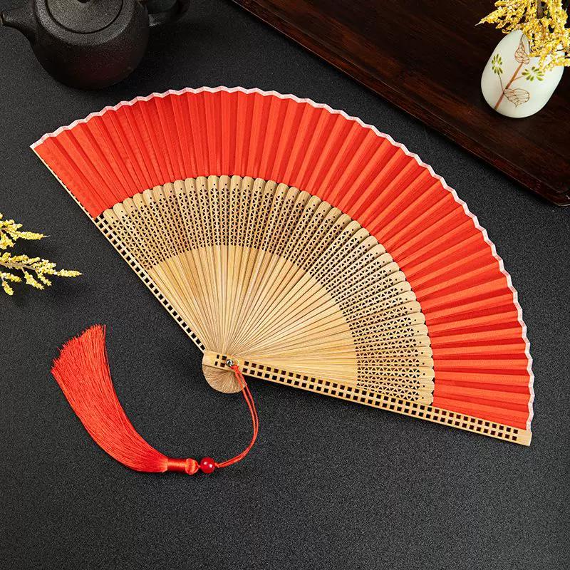 Folding Fan with Narrow Edges In Ancient Style, New Chinese Style Portable Summer Hollow-Out Fan for Women, Suitable for Hanfu and Dance