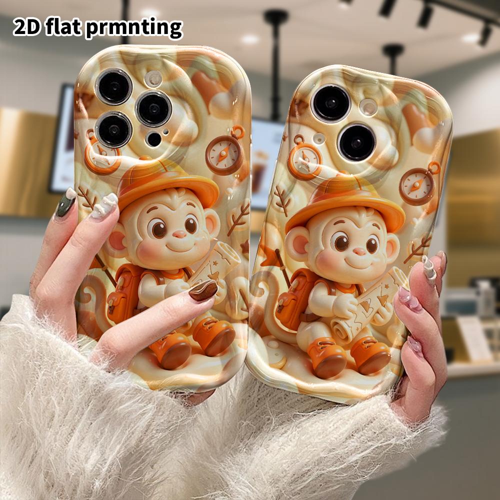Phone Case: 2D flat design suitable for iPhone 18 17 16 15 14 13 Pro protective case, adventurous little monkey, perfect Christmas and Halloween holid