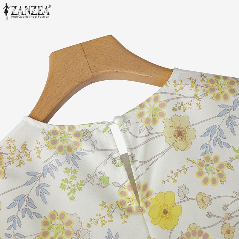 ZANZEA Blusa Casual de Mujer con Cuello Redondo y Manga 3/4 con Estampado Floral