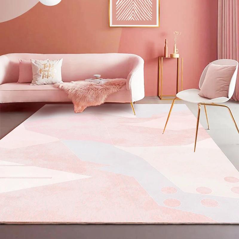 Pink Girl Bedroom Decor Square Carpet Luxury Nordic Carpets for Living Room Large Area Non-slip Cloakroom Rug Washable Floor Mat