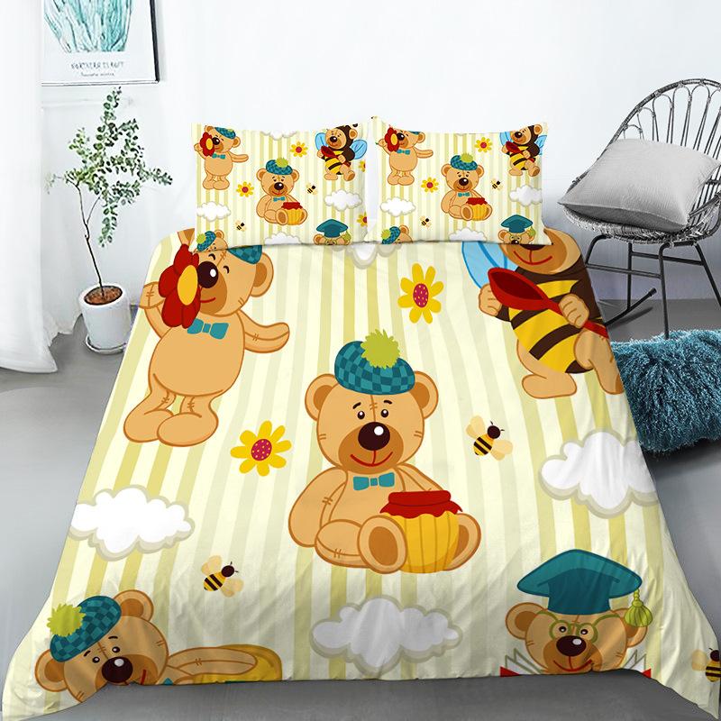 Funny Cartoon Animals Duvet Cover With Pillowcases Bear Chicken Rabbit Lions 3D Print Toddler Bedding Set For Kids Teens Decor