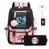 Two-dimensional Peripheral Day Man Ghost Extinguishing Backpack Pencil Bag Large Capacity Student Leisure Schoolbag with USB Port