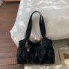 Women's Tote Bag Retro Brown Shoulder Bag Korean Y2k Style Underarm Bag With Pendant Commuting Handbag Studded Pleated Cloud Bag