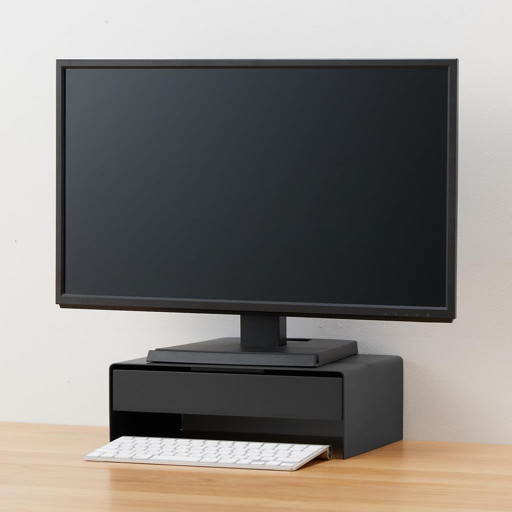 MUJI Steel Monitor Stand with Dark 320mm W X 230mm D X 110mm 83767143 Drawer, Gray, Approx. H,