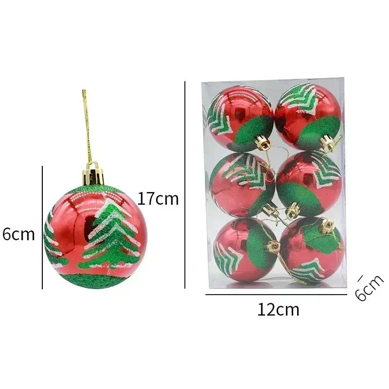 6Pcs Christmas Decorative Balls Green Xmas Tree Pendants Red Snowflake Branches Style Home Christmas Party Decoration Toy Balls