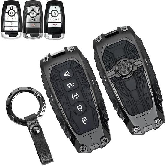OMU Metal Key Fob Cover Case Compatible with Ford, Zinc Alloy Keychain Compatible with 2021-2024 Bronco&2017-2024 Fusion Edge&2018-2024 Mustang Compatible with Ford