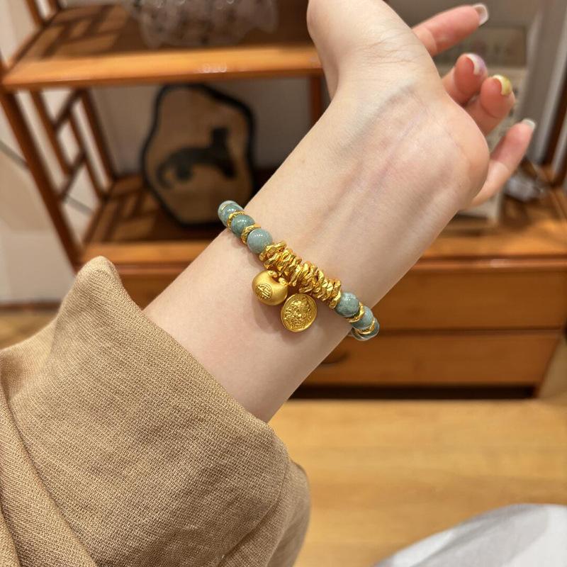 New Chinese Style Huang Caishen Jasper Medium Cyan Bracelet Exquisite Entanglement Small Fat Blessing Fortune Bracelet Popular Jewelry