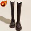 Fashion Ladies Knee High Shaft Shoes Black Round Toe Women's Long Boots Middle Heel Leather Designer Luxury Large Size Warm Quality Boot