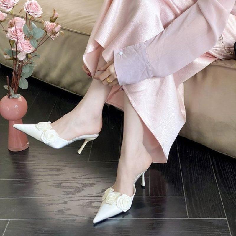 Fashion Flower Women's Slippers Elegant High Heeled Shoes Pointed Toe 2025 Fashion Pumps New Luxury Chaussure Femme