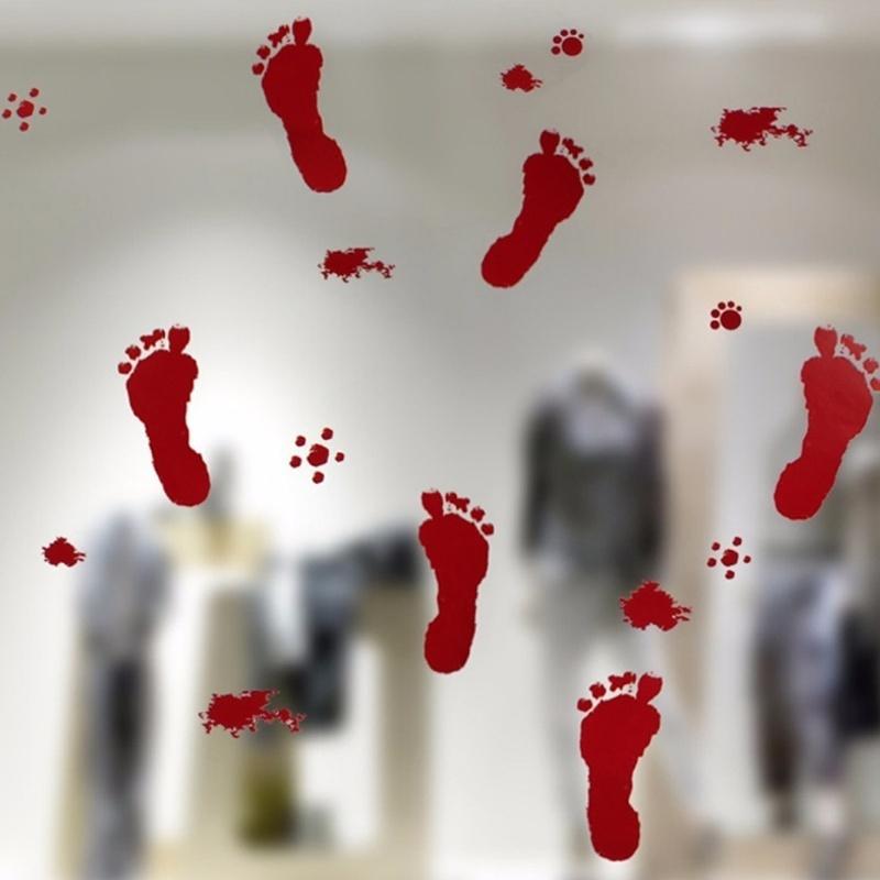 Adesivo de vidro para janela de mão e pé de sangue horrível de Halloween Adesivo de parede para sala de estar e quarto Halloween C