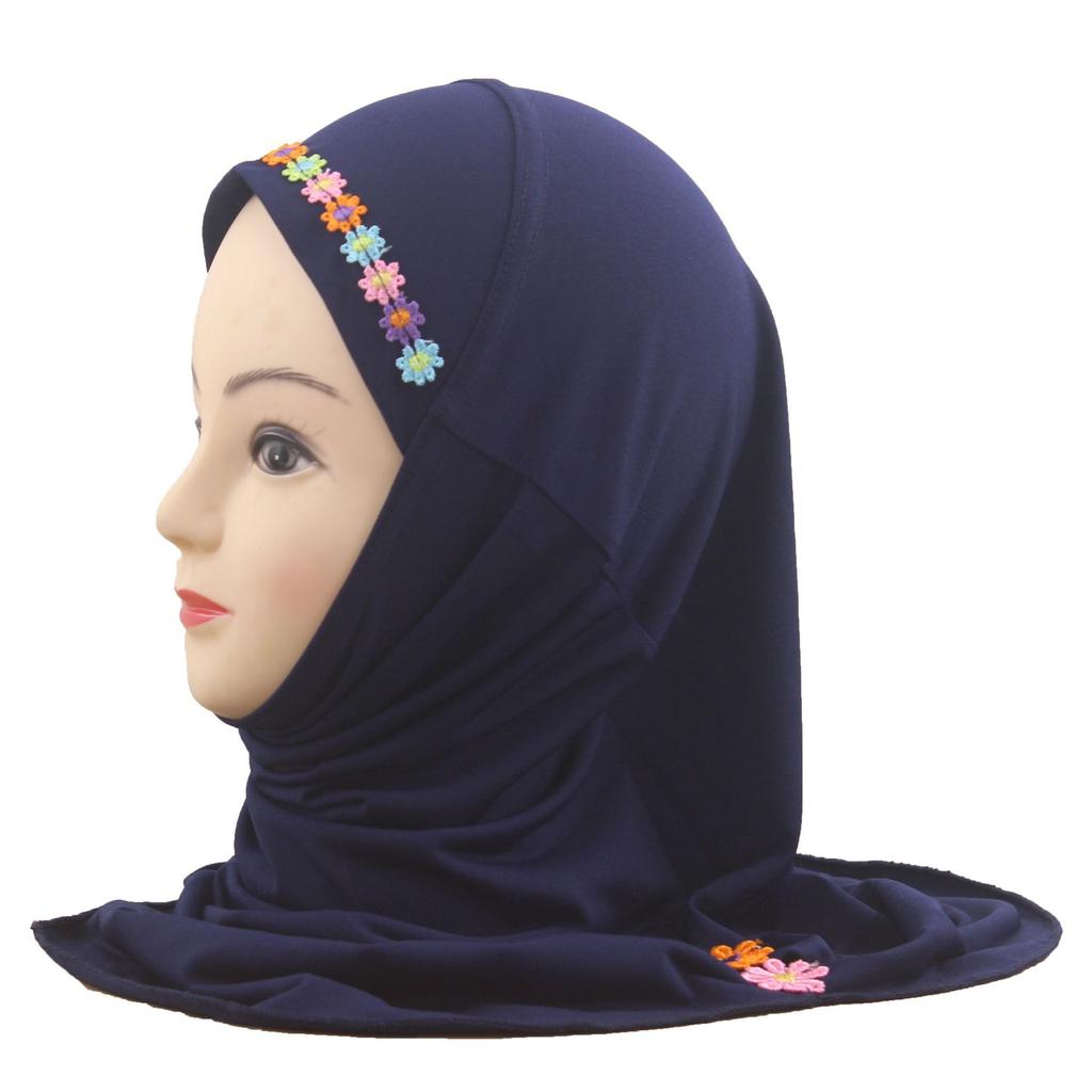 Easy To Wear Girls Instant Hijab Scarf Muslim Hijabs Handmade Flower Amira Lovely Flower Headscarf Turban for 2-6 Years Kids