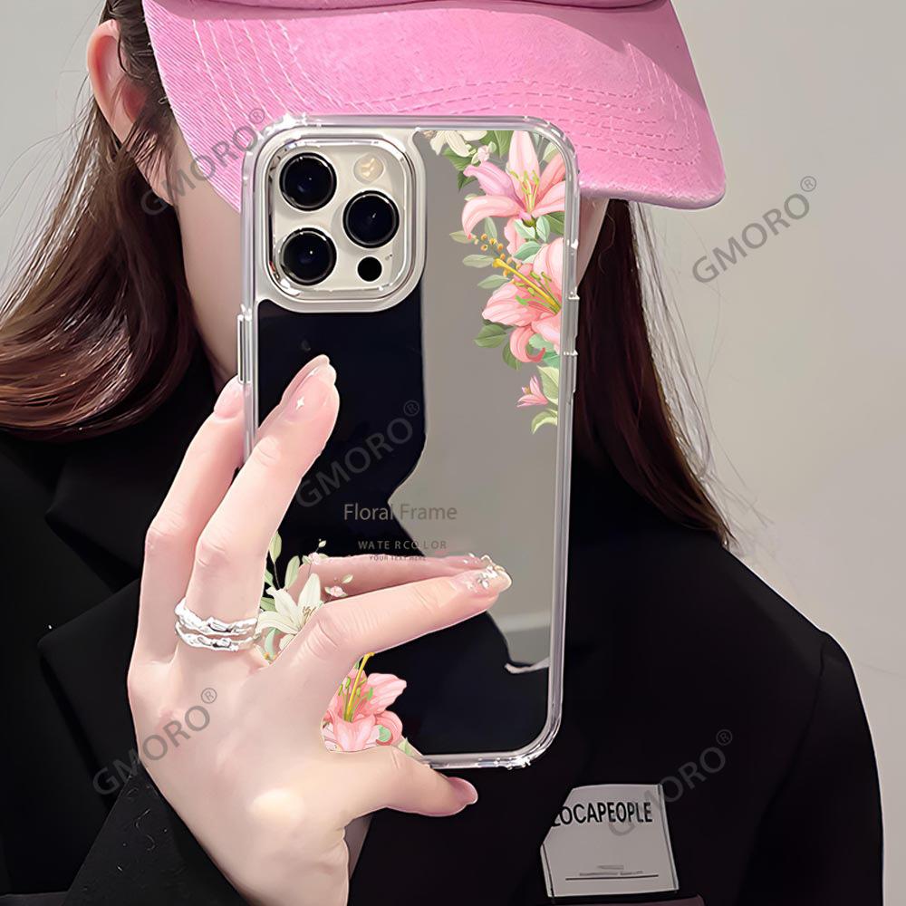 Hot-selling Makeup Mirror Mobile Phone Case iPhone15 Fresh Flower Anti-drop Makeup Mirror Mobile Phone Case Apple 17