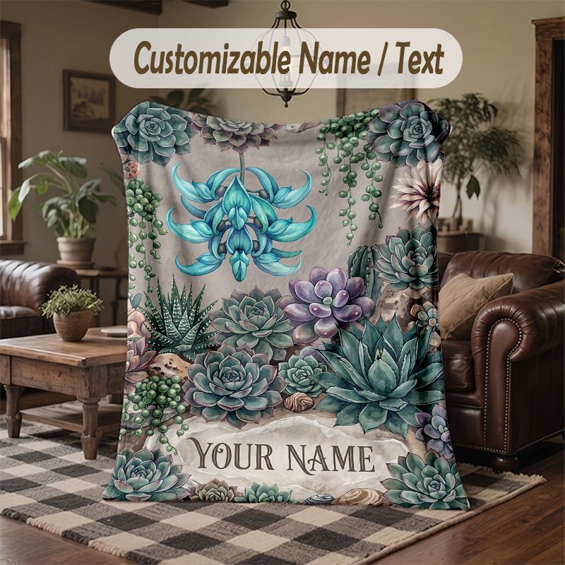 Strawberry Garden Theme Throw Blanket Custom Name Text Personalized Blanket Soft Cozy Blanket for Home Sofa Bed