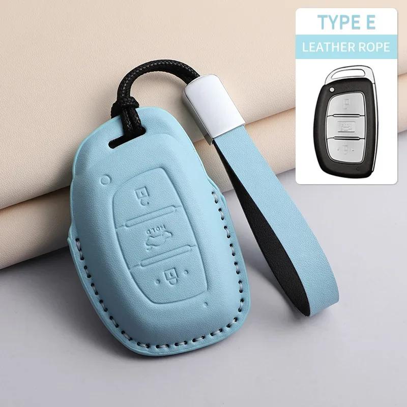 PU Leather Car Key Case Cover Holder Keychain Protective Shell for Hyundai Creta Ix35 Ix45 I10 I30 I40 Remote Key