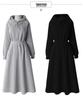Korean Style Plus Size Hooded Sweatshirt Dress - Solid Color, Slimming Waist, Autumn/Winter Wear for Women
