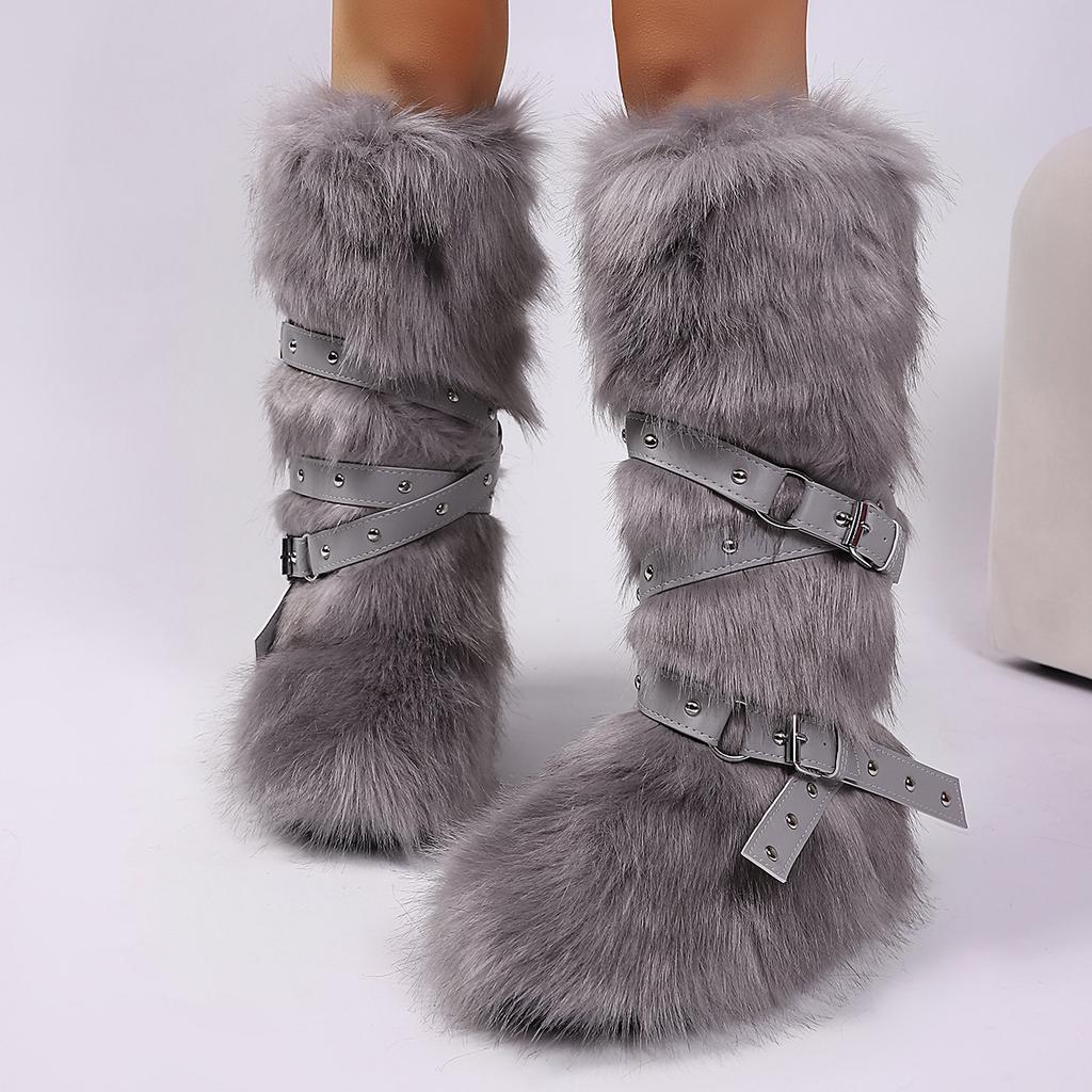 Fashion IPPEUM Winter Fur Boots 2025 Knee High Boots For Women Shoes Plush Long y2k Snow Boots