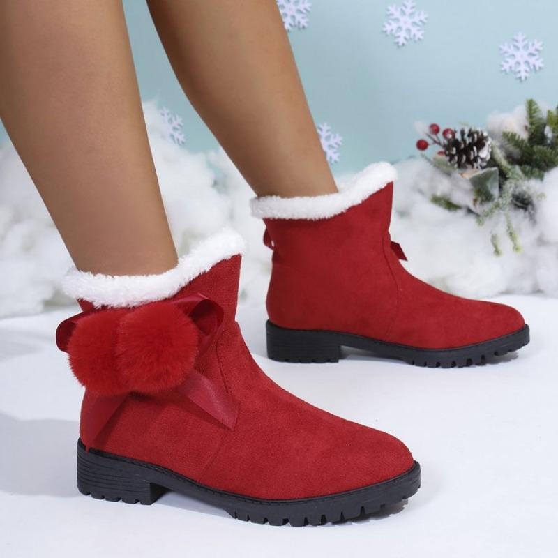 

Fashion Women Boots Winter New Warm Fur Bow Tie with Hairball Snow Boots Women Cute Sweet Plush Suede Shoes for Women Botas De Mujer 36
