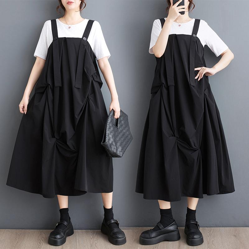 

Dimanaf Женское платье больших размеров, новинка 2024 года, летнее однотонное свободное пляжное платье трапециевидной формы без рукавов, длинные платья черного цвета One Size чёрный