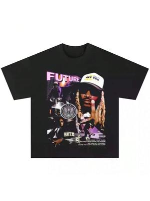 Koszulka Raper Hip-Hop Przyszłość 2025 Amerykański Krótki Rękaw Vintage Wysokiej Jakości Luksusowa Marka Sprzedająca Popularne Style