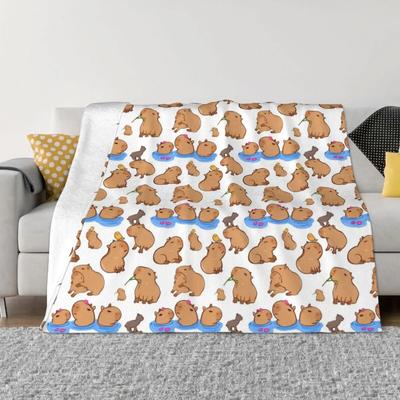 Coperta con Motivo Capibara in Pile di Corallo Peluche Autunno/Inverno Simpatico Animale Super Morbida Plaid per Casa Esterno Copriletti