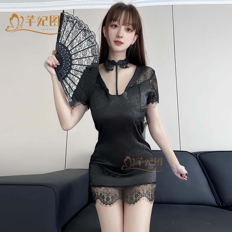 Sexy Underwear Female Sexy Antique Temptation Jacquard Lace Cheongsam Retro Slim Small Chest