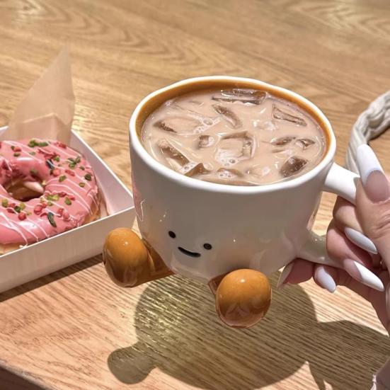 300ml Ceramic Mug Cartoon Feet Design Hot Cold Drinks Mug Suitable Capacity Happy Face Ceramic Tea Mug Drinkware
