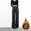Women's Adjustable High Waist Wide Leg Jeans Fleece Lined Straight Floor-Length Denim Pants Streetwear Thickened Warm Denim Trousers