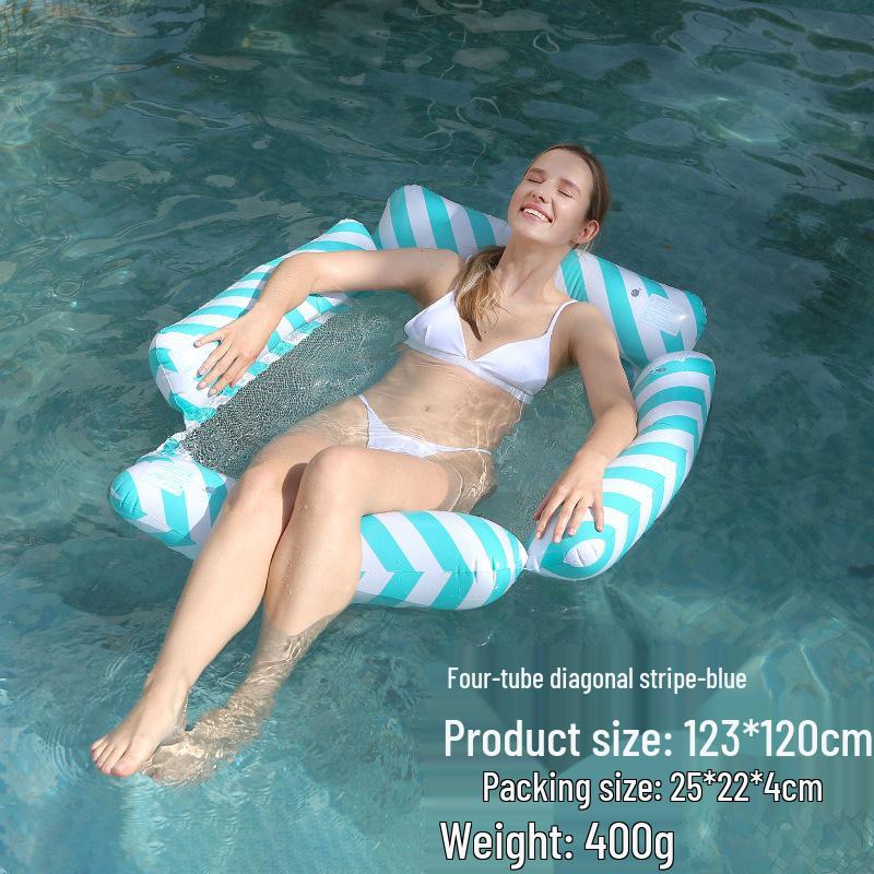 Inflatable PVC Float Recliner: Foldable Striped Swimming Bed