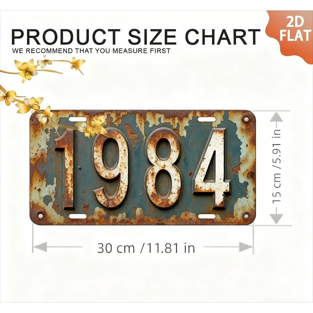 High Definition Metal Tin Sign Vintage Year Number License Plate Style Rustic Retro Wall Art Decor for Home Bar Garage