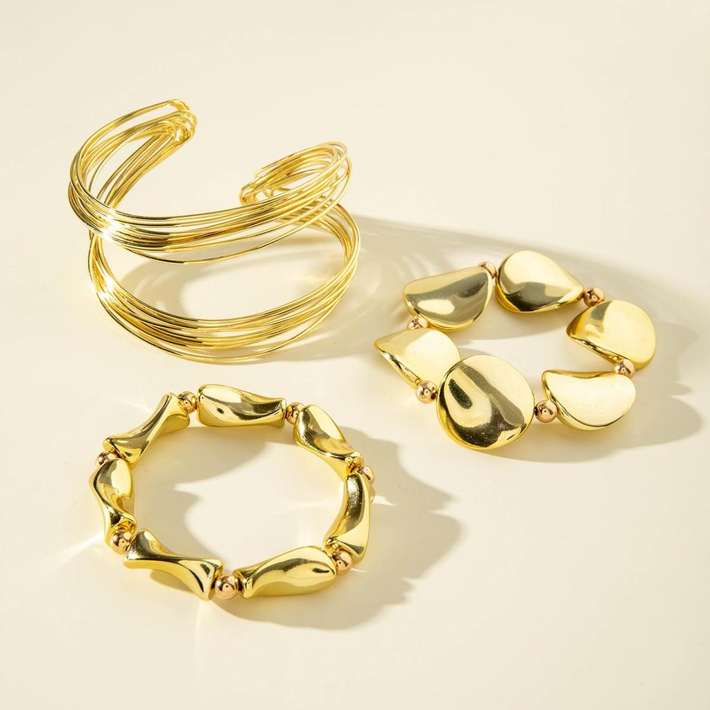 Ensemble de 3 bracelets ouverts dorés et argentés de mode européenne et américaine pour femmes filles bijoux fête fait main