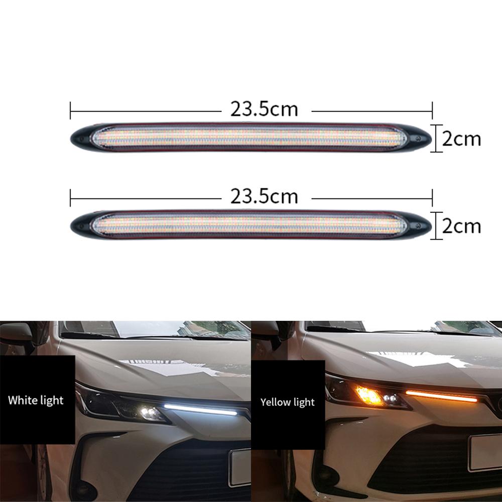 Car DRL Daytime Running Strip Headlight Ambient Decoration Turn Signal Lights Sequential Yellow Flow White Day Lamp Accessories