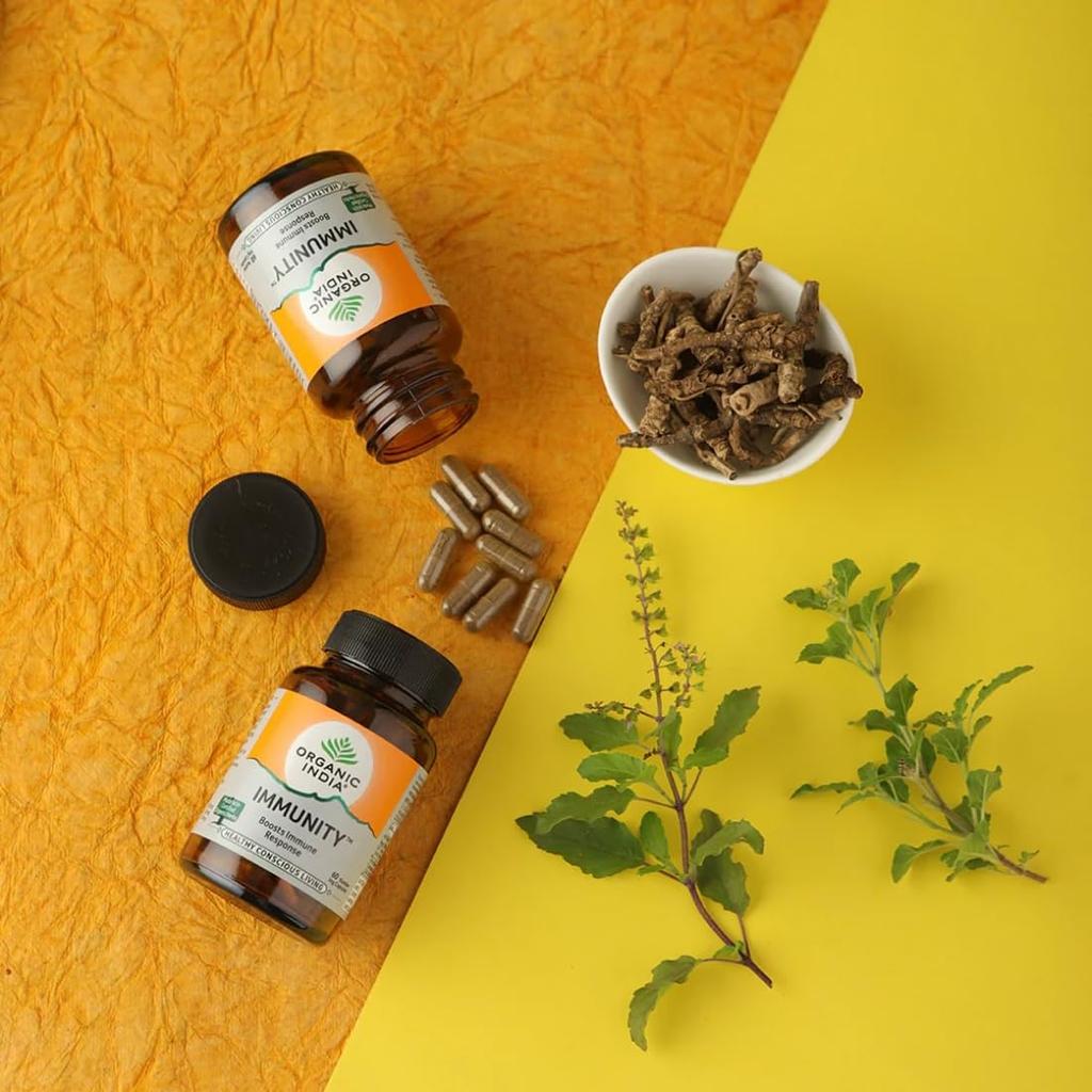 TATA Organic India Immunitätskapseln, 60 Stück, vegetarisch, 2er-Packung – Stärkt die natürliche Immunabwehr und fördert die Atemwegsgesundheit