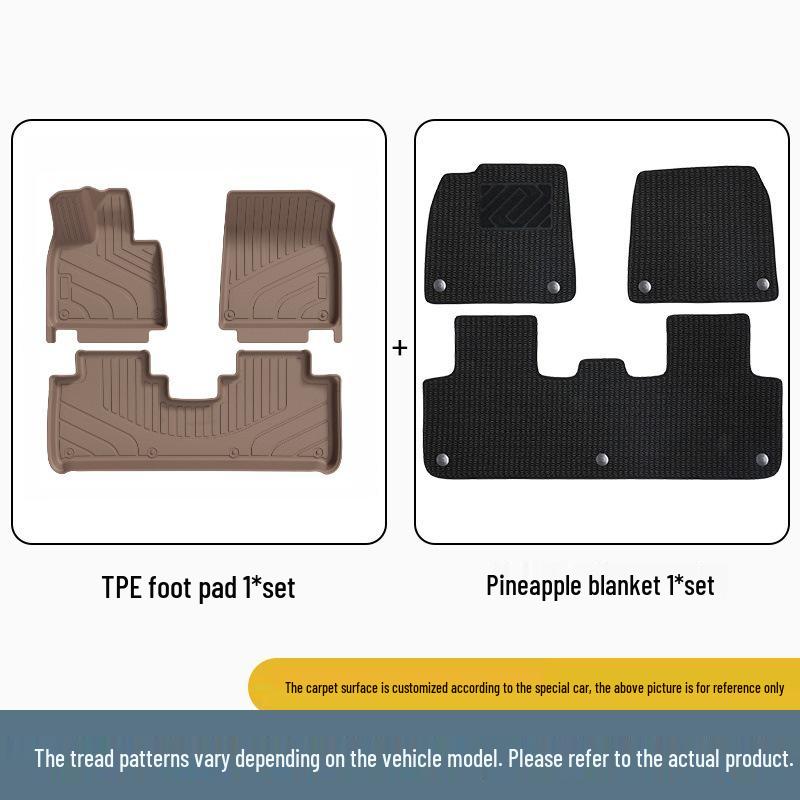 Ideal i8 Car Floor Mats Set - Black/Orange TPE, Fits 25 Models, Includes Trunk Mat.
