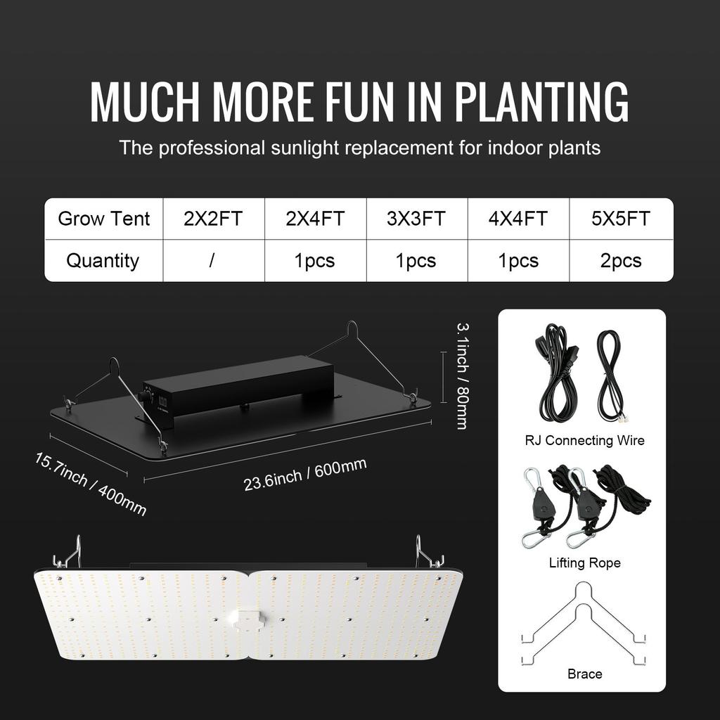 VEVOR LED Grow Light, 300W Full Spectrum Dimmable