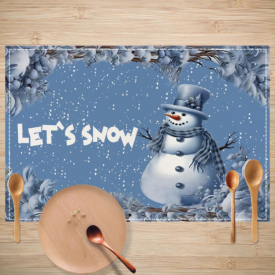 Snowman Snowflake Winter Placemats Set Seasonal Christmas Linen Table Mats Set 12x18 Inch Holiday Table Mats Kitchen Decor