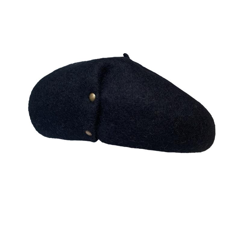 Autumn And Winter Australian Wool Woolen Hat Women'S Literary Versatile Folded Copper Buckle Painter Hat Three-Dimensional Thickened Bud Hat