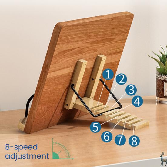 Wooden Book Stand 8 Levels Adjustable Reading Holder with Page Clip Multi-functional Music Score Cookbook Recipe Laptop Tablet Holder