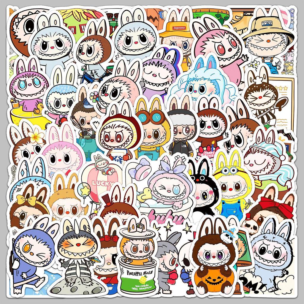 50 Labubu Cute Rabbit Stickers - Waterproof Cartoon Decor for Phone & Bottle