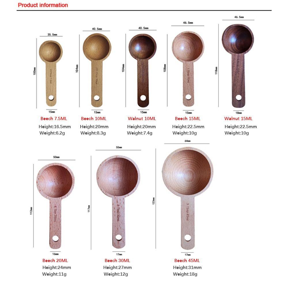 Portable Wooden Measuring Spoon 7.5/10/15/20/30/45ML Kitchen Soup Spoons Kitchen Gadgets Coffee Tea Sugar Spice Spoon