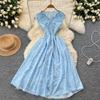 French dress summer fashion waist V-neck sleeveless slim print big pendulum retro dress