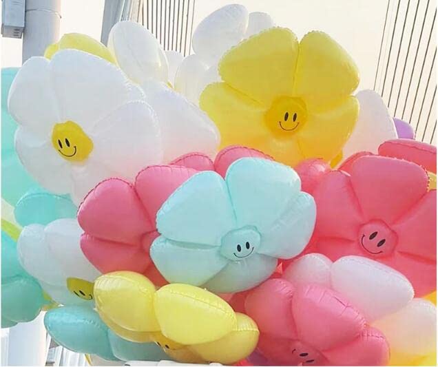 Flower Film Balloons, Daisy Balloons, Flower, Macaron Colors (5 Colors), Set of 10