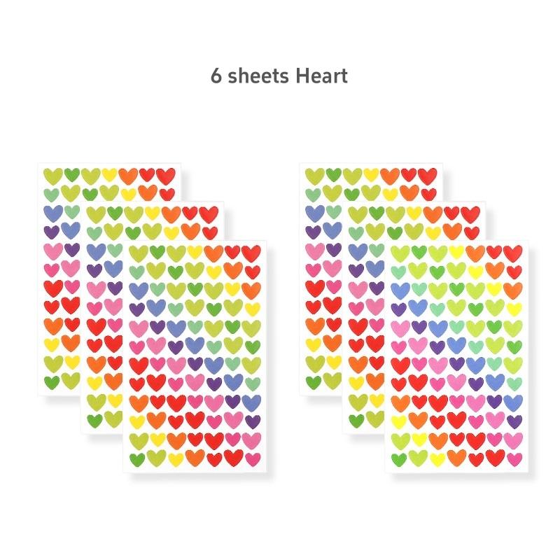 6 Sheets Colorful Stickers Pack Mini Star Heart Dots Self-adhesive Paper Marker Notes Decoration for Diary Album Reward