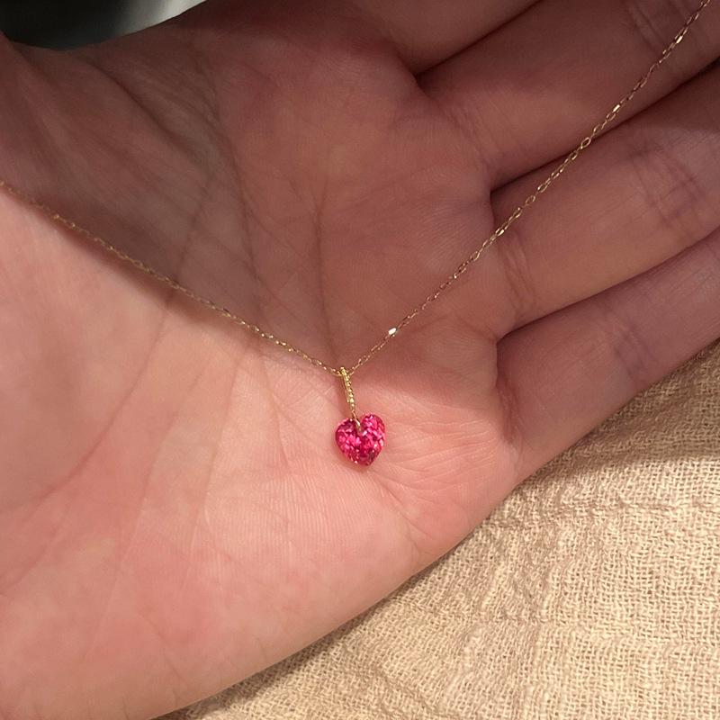 Red Corundum Cherry Red Ruby Silver Necklace with 18K Gold Plated S925 Sterling Silver Clavicle Chain