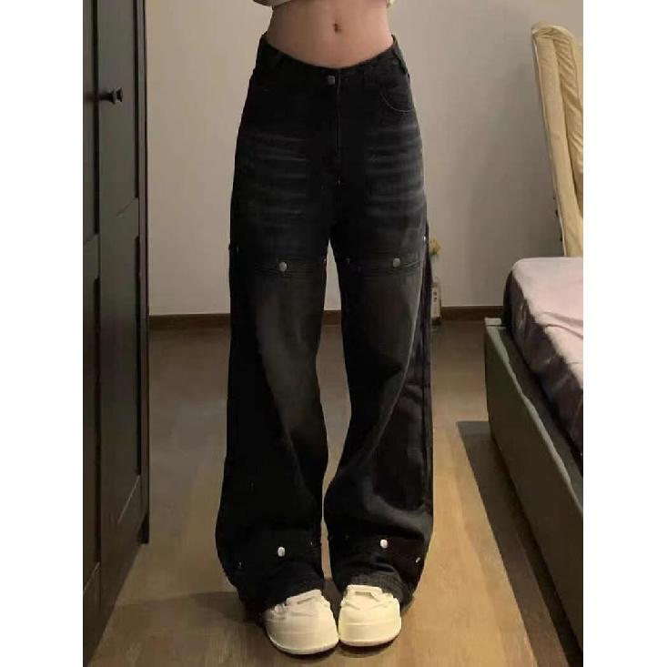 Pantalones vaqueros de calle para hombre, estilo retro desgastado, holgados, de pierna recta, pantalones deportivos de pierna ancha, de moda